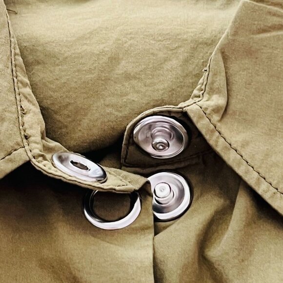 Zara Snap Front Dress Size L Elastic Cinch Waist Army Green SHort Sleeve Collar - Picture 12 of 12